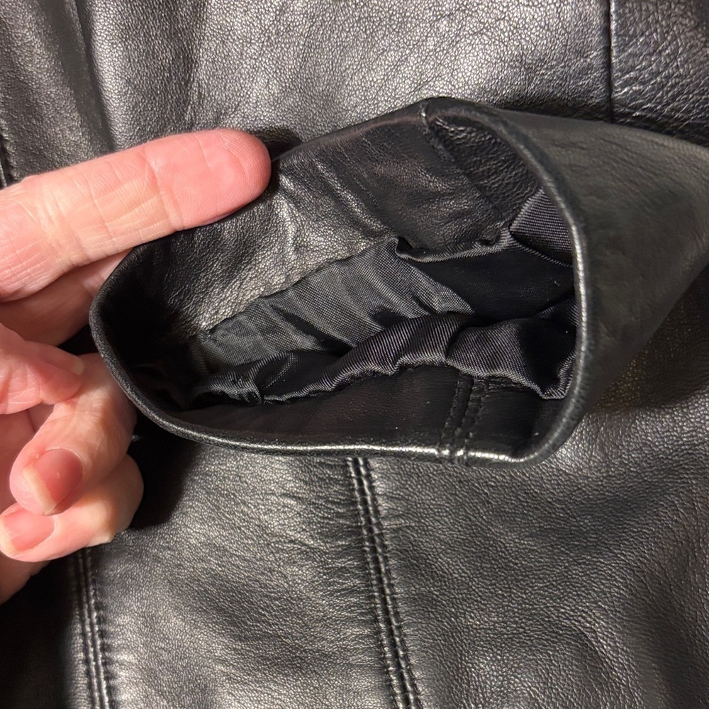 Siena Studio Black Leather Jacket Blazer Button Front with Pockets - Picture 13 of 13